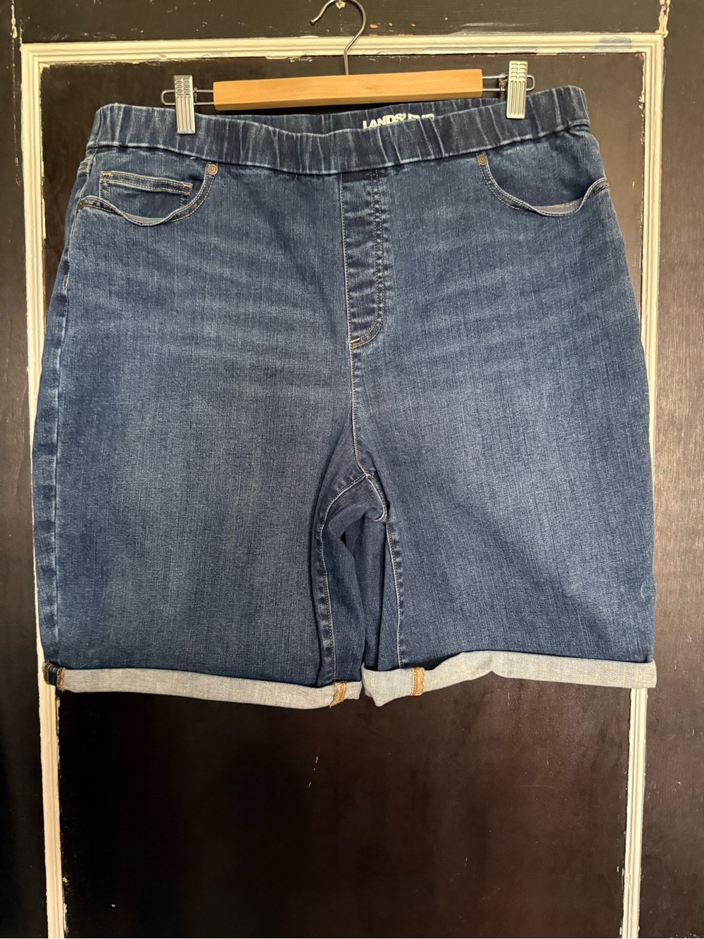 Lands' End Dark Wash Denim Roll-Cuff Shorts size 18